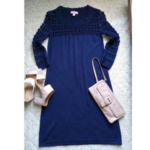 Lilly Pulitzer Casual Long Sleeve Dress Knee Length Navy Blue Small Knit…